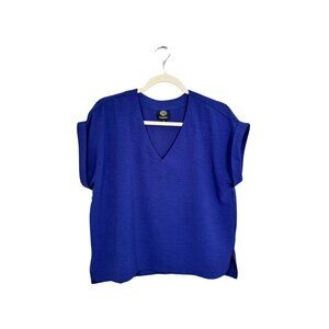 Bobeau Royal Blue V-Neck Rolled Cuff Top | Size Small Style# MT4W23